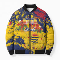 Personalized Chad Republic Day Bomber Puffer Jacket Coat Of Arms - Grunge Style - Wonder Print Shop