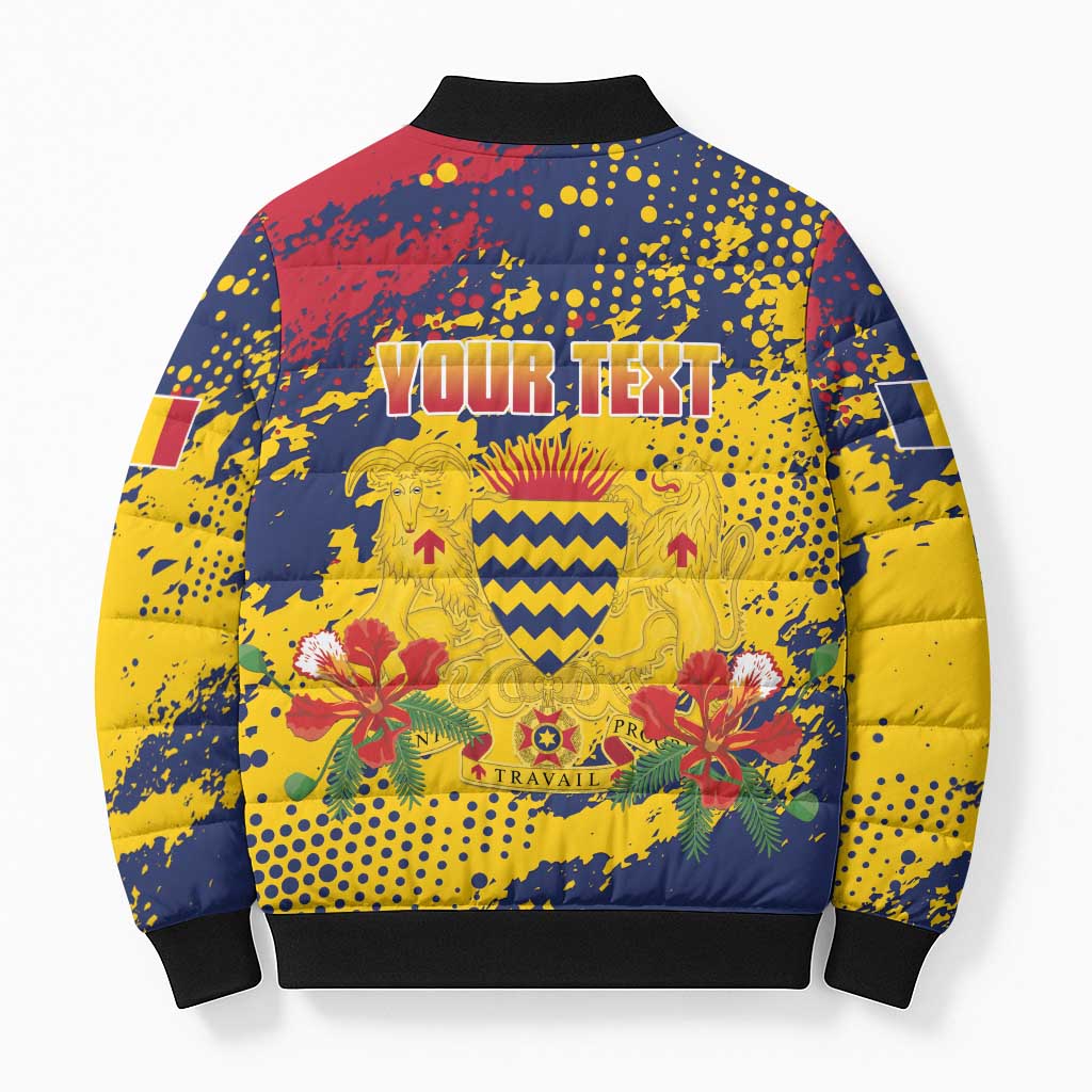 Personalized Chad Republic Day Bomber Puffer Jacket Coat Of Arms - Grunge Style - Wonder Print Shop