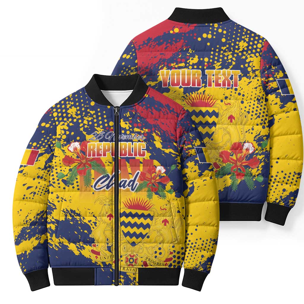 Personalized Chad Republic Day Bomber Puffer Jacket Coat Of Arms - Grunge Style - Wonder Print Shop