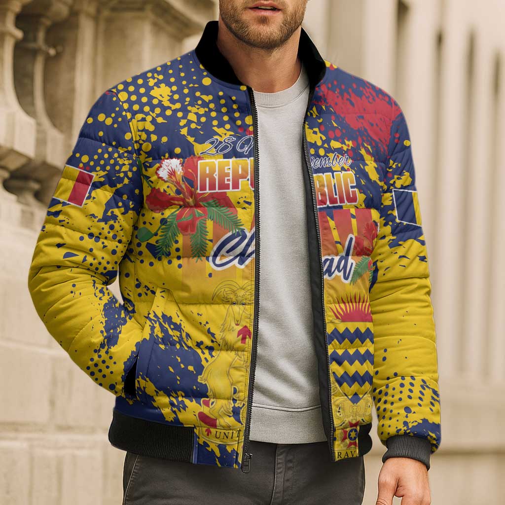 Personalized Chad Republic Day Bomber Puffer Jacket Coat Of Arms - Grunge Style - Wonder Print Shop