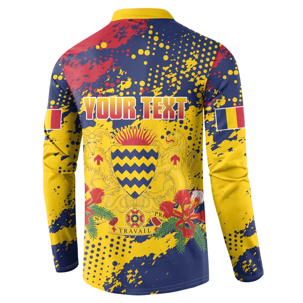 Personalized Chad Republic Day Button Sweatshirt Coat Of Arms - Grunge Style - Wonder Print Shop