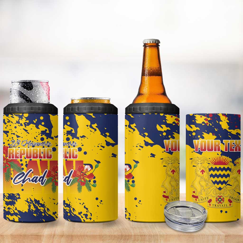 Personalized Chad Republic Day 4 in 1 Can Cooler Tumbler Coat Of Arms - Grunge Style - Wonder Print Shop