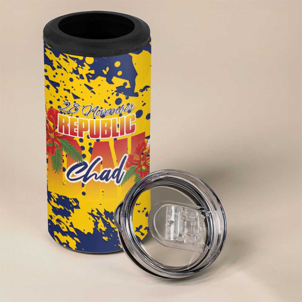 Personalized Chad Republic Day 4 in 1 Can Cooler Tumbler Coat Of Arms - Grunge Style - Wonder Print Shop