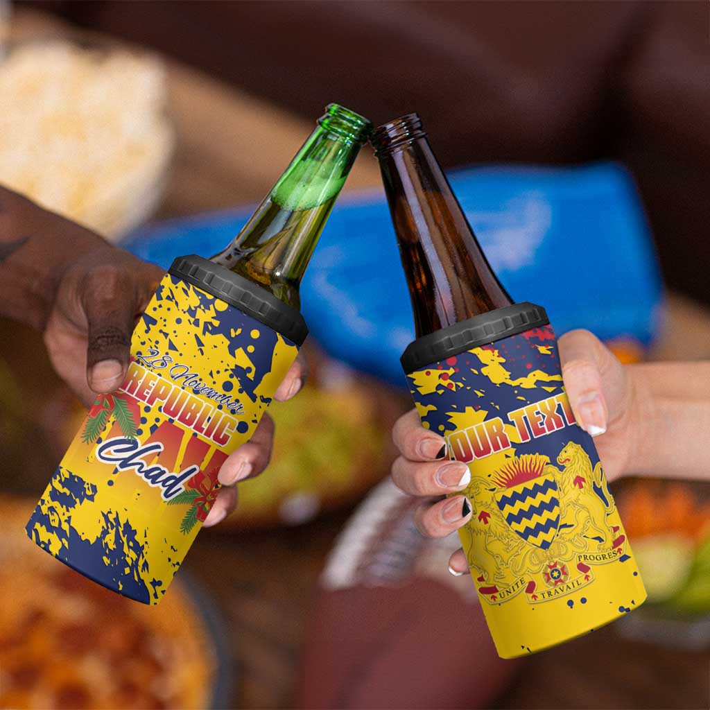 Personalized Chad Republic Day 4 in 1 Can Cooler Tumbler Coat Of Arms - Grunge Style - Wonder Print Shop