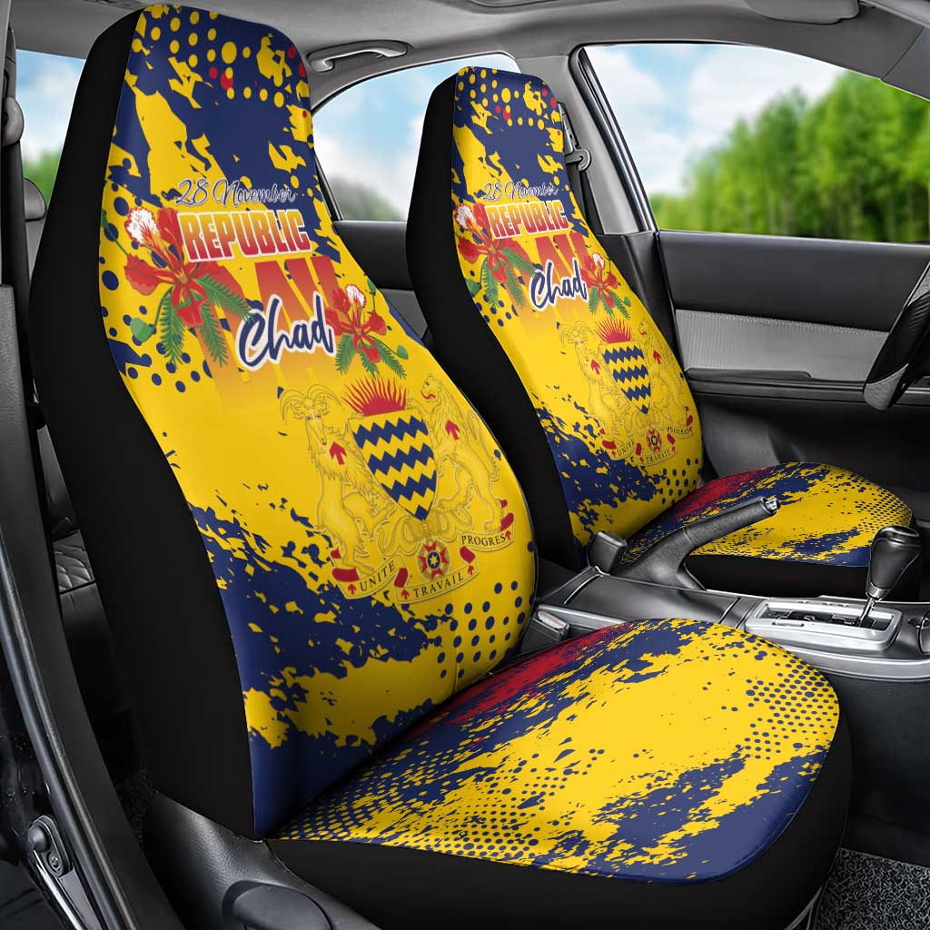Chad Republic Day Car Seat Cover Coat Of Arms - Grunge Style - Wonder Print Shop