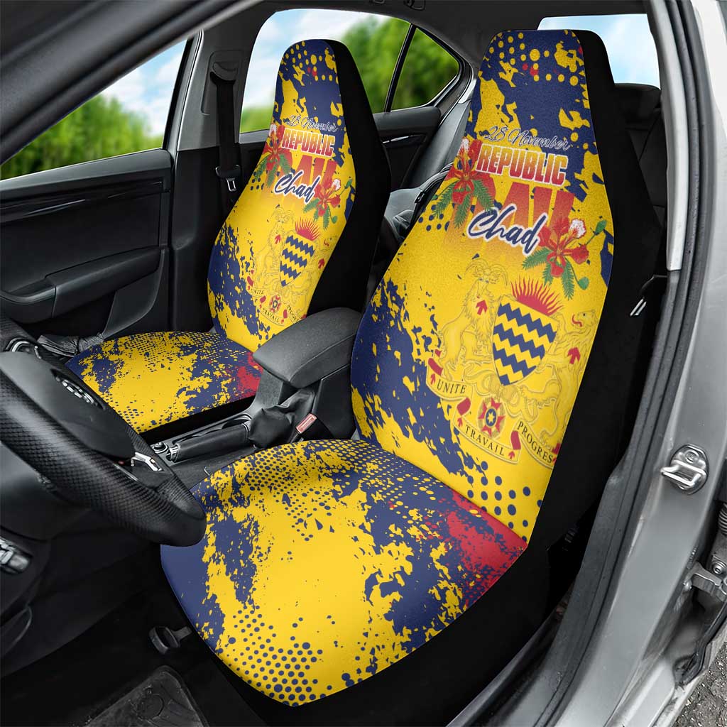 Chad Republic Day Car Seat Cover Coat Of Arms - Grunge Style - Wonder Print Shop