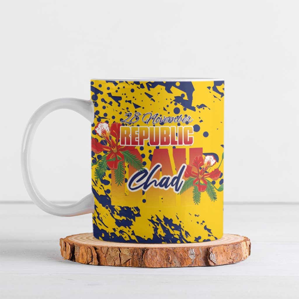 Personalized Chad Republic Day Ceramic Mug Coat Of Arms - Grunge Style - Wonder Print Shop