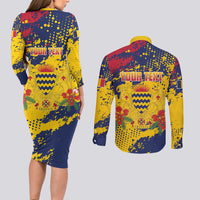 Personalized Chad Republic Day Couples Matching Long Sleeve Bodycon Dress and Long Sleeve Button Shirt Coat Of Arms - Grunge Style - Wonder Print Shop