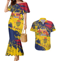 Personalized Chad Republic Day Couples Matching Mermaid Dress and Hawaiian Shirt Coat Of Arms - Grunge Style - Wonder Print Shop