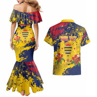 Personalized Chad Republic Day Couples Matching Mermaid Dress and Hawaiian Shirt Coat Of Arms - Grunge Style - Wonder Print Shop