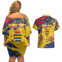 Personalized Chad Republic Day Couples Matching Off Shoulder Short Dress and Hawaiian Shirt Coat Of Arms - Grunge Style - Wonder Print Shop