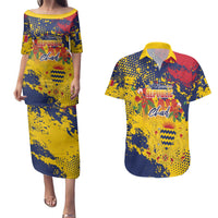Personalized Chad Republic Day Couples Matching Puletasi and Hawaiian Shirt Coat Of Arms - Grunge Style - Wonder Print Shop