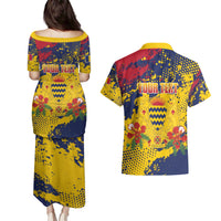 Personalized Chad Republic Day Couples Matching Puletasi and Hawaiian Shirt Coat Of Arms - Grunge Style - Wonder Print Shop