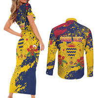 Personalized Chad Republic Day Couples Matching Short Sleeve Bodycon Dress and Long Sleeve Button Shirt Coat Of Arms - Grunge Style - Wonder Print Shop