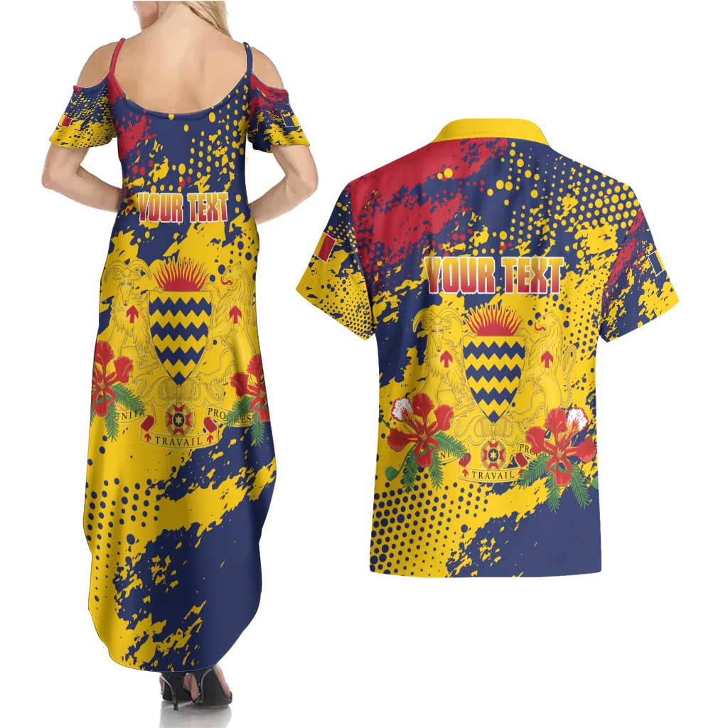 Personalized Chad Republic Day Couples Matching Summer Maxi Dress and Hawaiian Shirt Coat Of Arms - Grunge Style - Wonder Print Shop