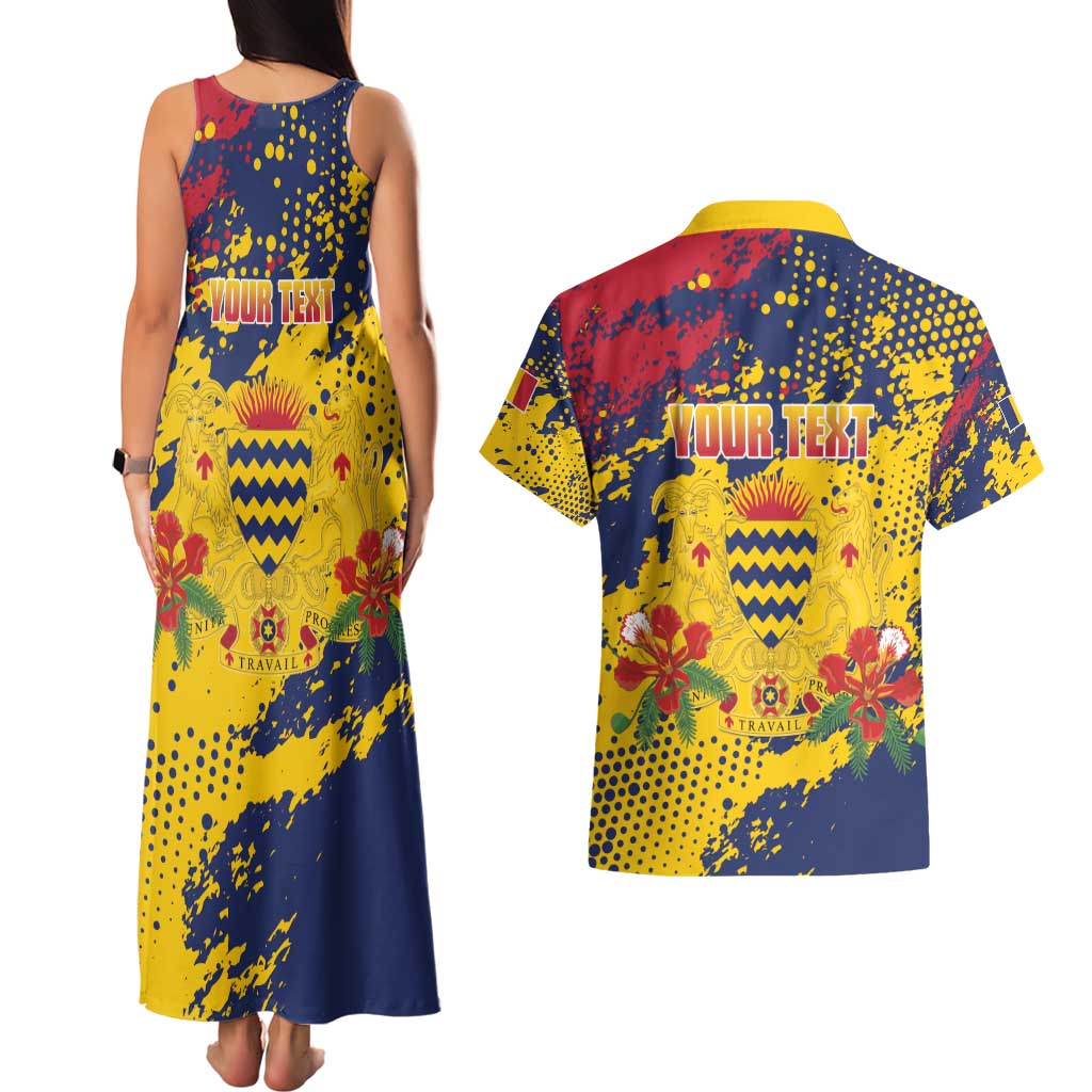 Personalized Chad Republic Day Couples Matching Tank Maxi Dress and Hawaiian Shirt Coat Of Arms - Grunge Style - Wonder Print Shop