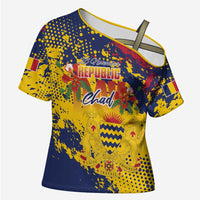 Personalized Chad Republic Day Cross Shoulder Shirt Coat Of Arms - Grunge Style - Wonder Print Shop
