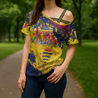 Personalized Chad Republic Day Cross Shoulder Shirt Coat Of Arms - Grunge Style - Wonder Print Shop