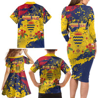 Personalized Chad Republic Day Family Matching Long Sleeve Bodycon Dress and Hawaiian Shirt Coat Of Arms - Grunge Style - Wonder Print Shop