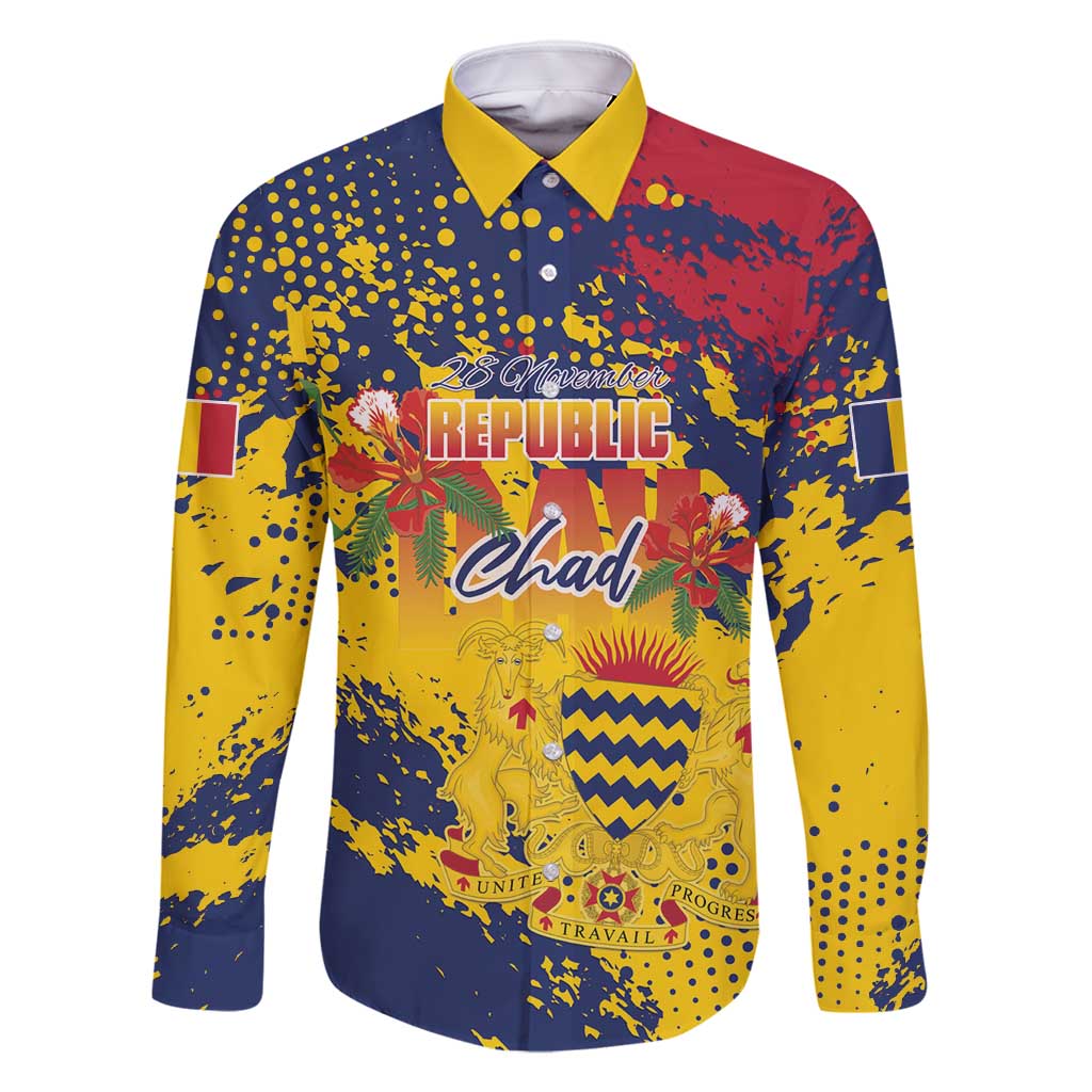 Personalized Chad Republic Day Family Matching Long Sleeve Bodycon Dress and Hawaiian Shirt Coat Of Arms - Grunge Style - Wonder Print Shop