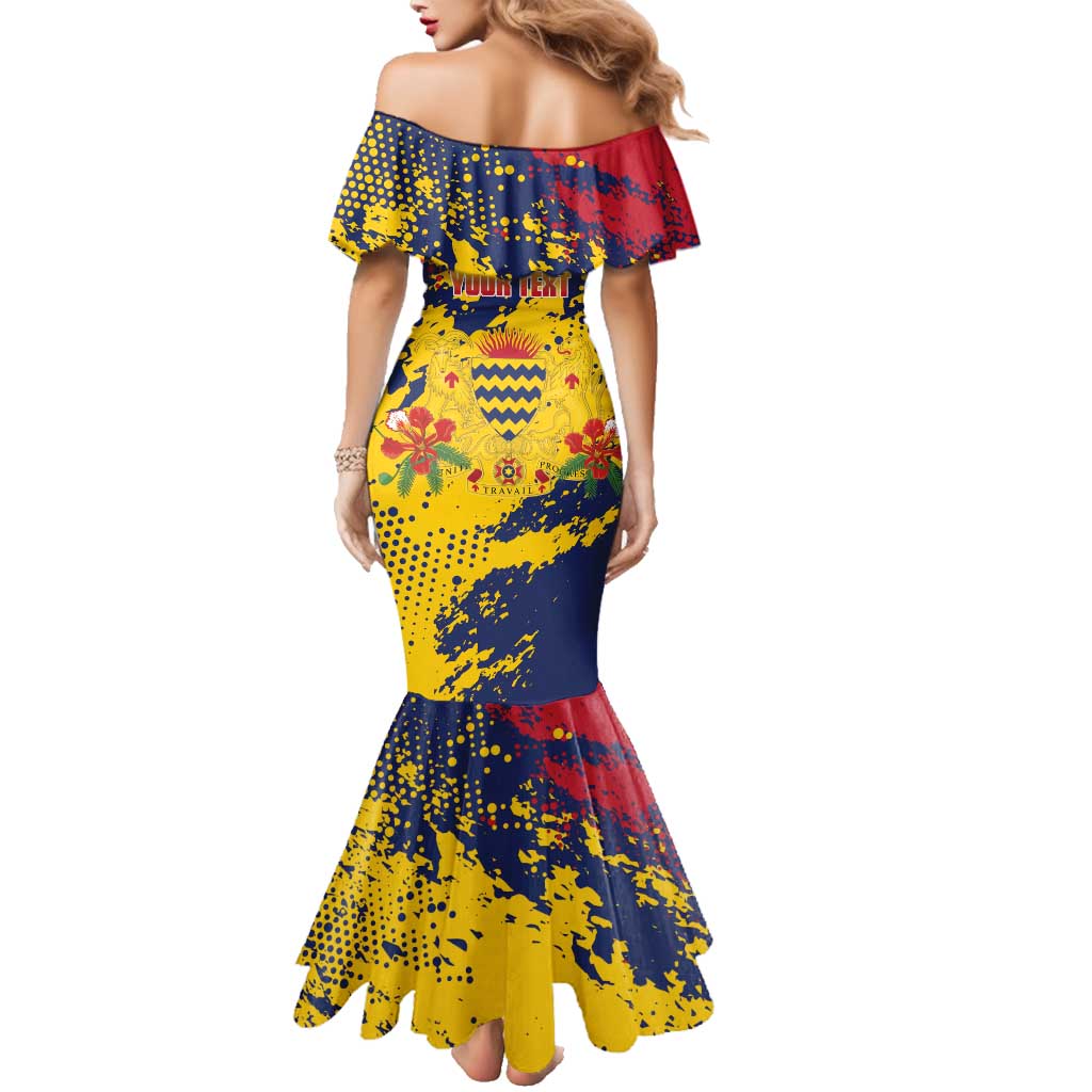 Personalized Chad Republic Day Family Matching Mermaid Dress and Hawaiian Shirt Coat Of Arms - Grunge Style - Wonder Print Shop