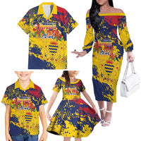 Personalized Chad Republic Day Family Matching Off The Shoulder Long Sleeve Dress and Hawaiian Shirt Coat Of Arms - Grunge Style - Wonder Print Shop