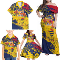Personalized Chad Republic Day Family Matching Off Shoulder Maxi Dress and Hawaiian Shirt Coat Of Arms - Grunge Style - Wonder Print Shop