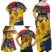 Personalized Chad Republic Day Family Matching Off Shoulder Maxi Dress and Hawaiian Shirt Coat Of Arms - Grunge Style - Wonder Print Shop