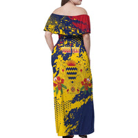 Personalized Chad Republic Day Family Matching Off Shoulder Maxi Dress and Hawaiian Shirt Coat Of Arms - Grunge Style - Wonder Print Shop