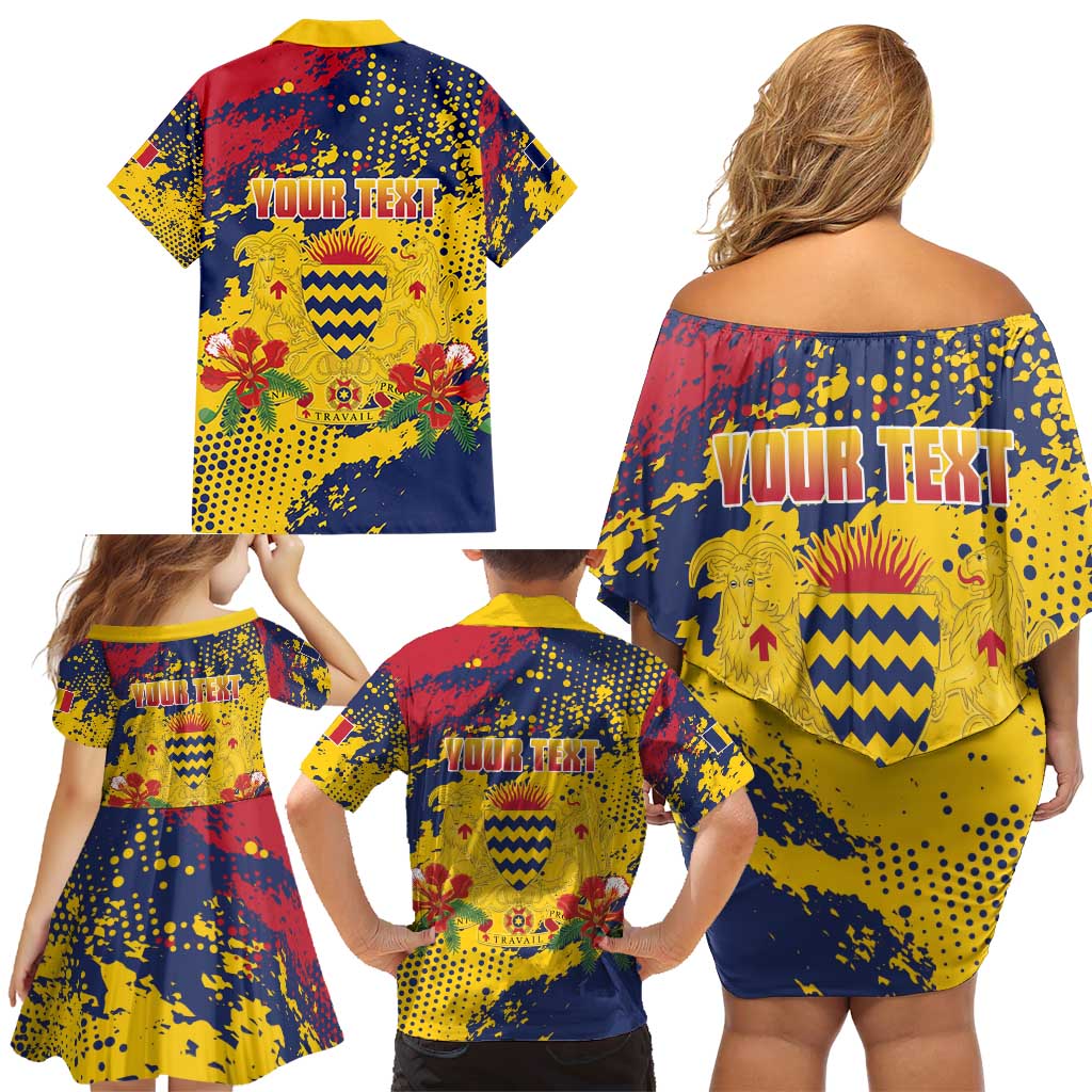 Personalized Chad Republic Day Family Matching Off Shoulder Short Dress and Hawaiian Shirt Coat Of Arms - Grunge Style - Wonder Print Shop