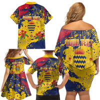 Personalized Chad Republic Day Family Matching Off Shoulder Short Dress and Hawaiian Shirt Coat Of Arms - Grunge Style - Wonder Print Shop
