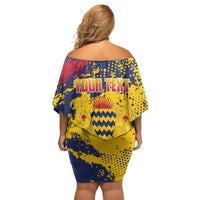 Personalized Chad Republic Day Family Matching Off Shoulder Short Dress and Hawaiian Shirt Coat Of Arms - Grunge Style - Wonder Print Shop