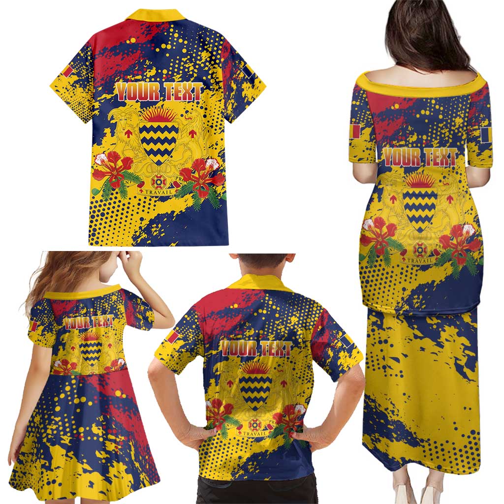 Personalized Chad Republic Day Family Matching Puletasi and Hawaiian Shirt Coat Of Arms - Grunge Style - Wonder Print Shop