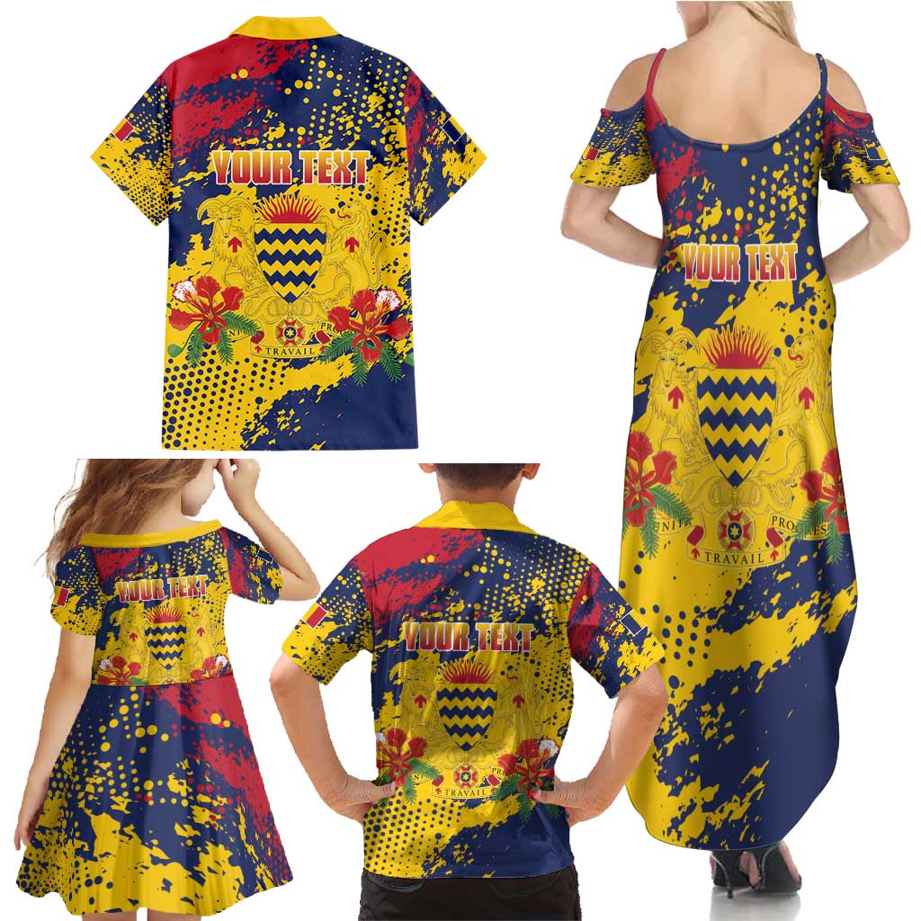 Personalized Chad Republic Day Family Matching Summer Maxi Dress and Hawaiian Shirt Coat Of Arms - Grunge Style - Wonder Print Shop