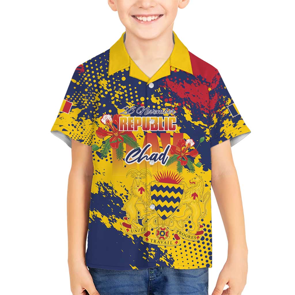 Personalized Chad Republic Day Family Matching Summer Maxi Dress and Hawaiian Shirt Coat Of Arms - Grunge Style - Wonder Print Shop