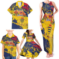 Personalized Chad Republic Day Family Matching Tank Maxi Dress and Hawaiian Shirt Coat Of Arms - Grunge Style - Wonder Print Shop