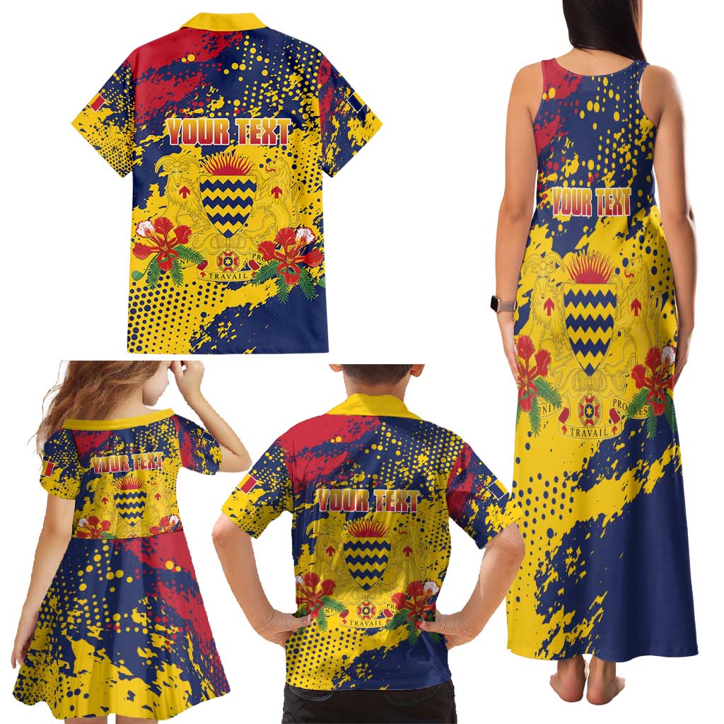 Personalized Chad Republic Day Family Matching Tank Maxi Dress and Hawaiian Shirt Coat Of Arms - Grunge Style - Wonder Print Shop