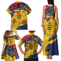 Personalized Chad Republic Day Family Matching Tank Maxi Dress and Hawaiian Shirt Coat Of Arms - Grunge Style - Wonder Print Shop