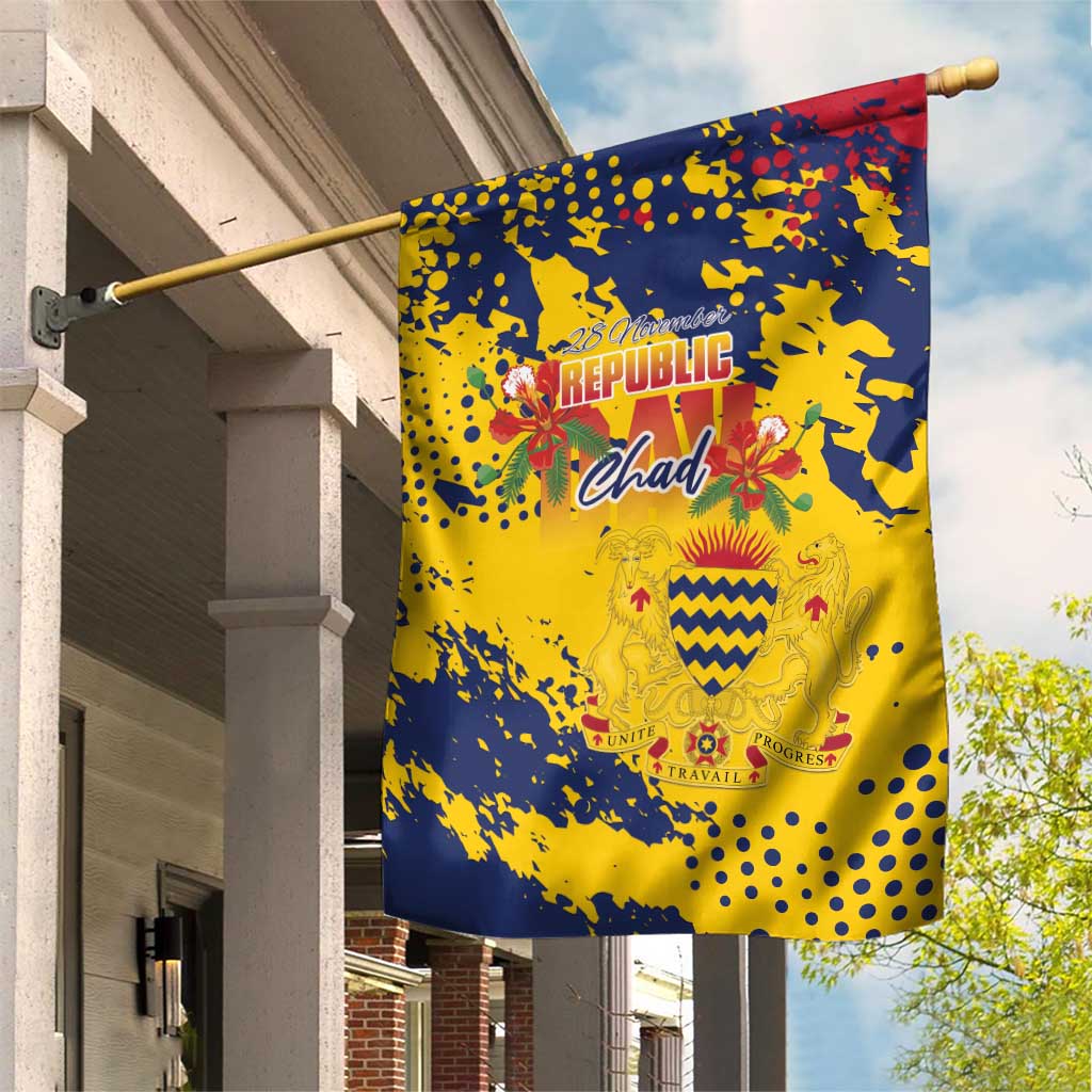 Chad Republic Day Garden Flag Coat Of Arms - Grunge Style - Wonder Print Shop