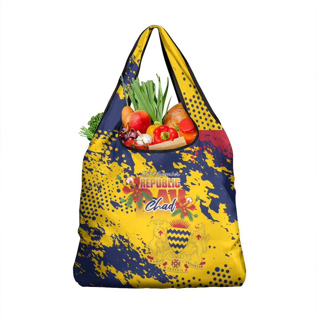 Chad Republic Day Grocery Bag Coat Of Arms - Grunge Style - Wonder Print Shop