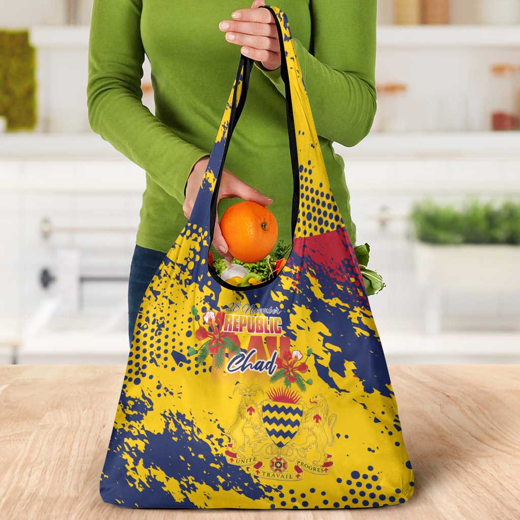 Chad Republic Day Grocery Bag Coat Of Arms - Grunge Style - Wonder Print Shop