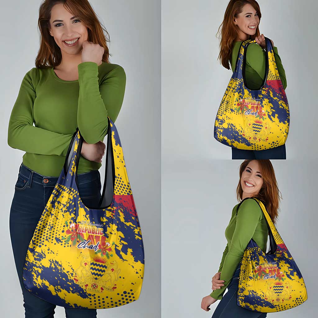 Chad Republic Day Grocery Bag Coat Of Arms - Grunge Style - Wonder Print Shop