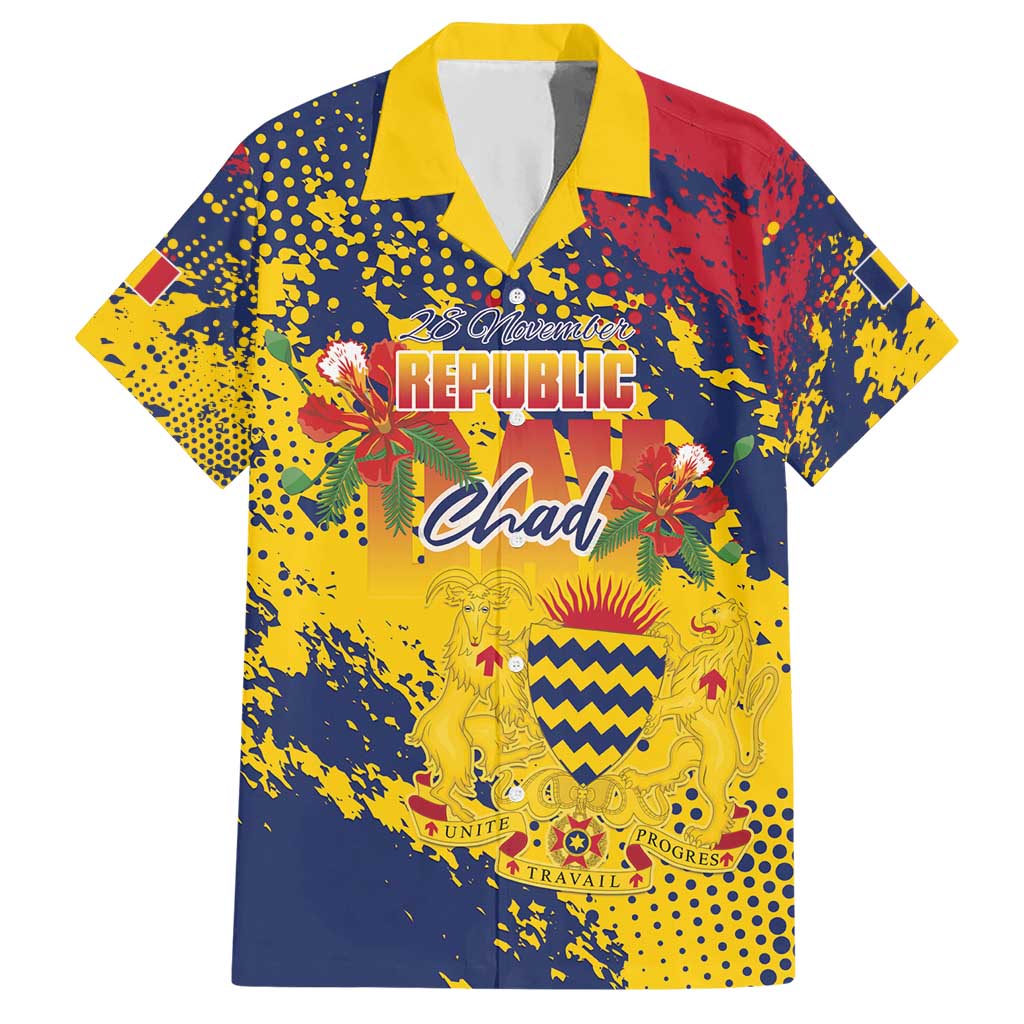Personalized Chad Republic Day Hawaiian Shirt Coat Of Arms - Grunge Style - Wonder Print Shop