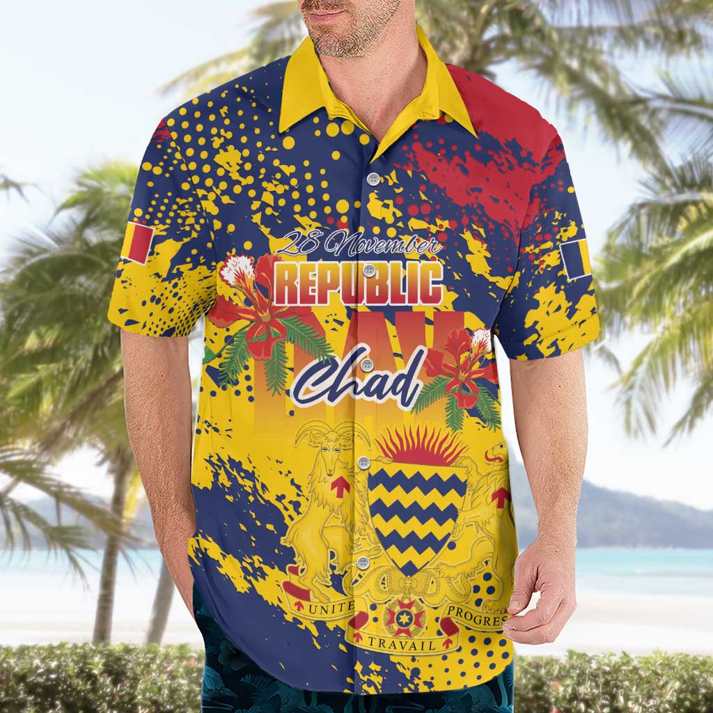 Personalized Chad Republic Day Hawaiian Shirt Coat Of Arms - Grunge Style - Wonder Print Shop