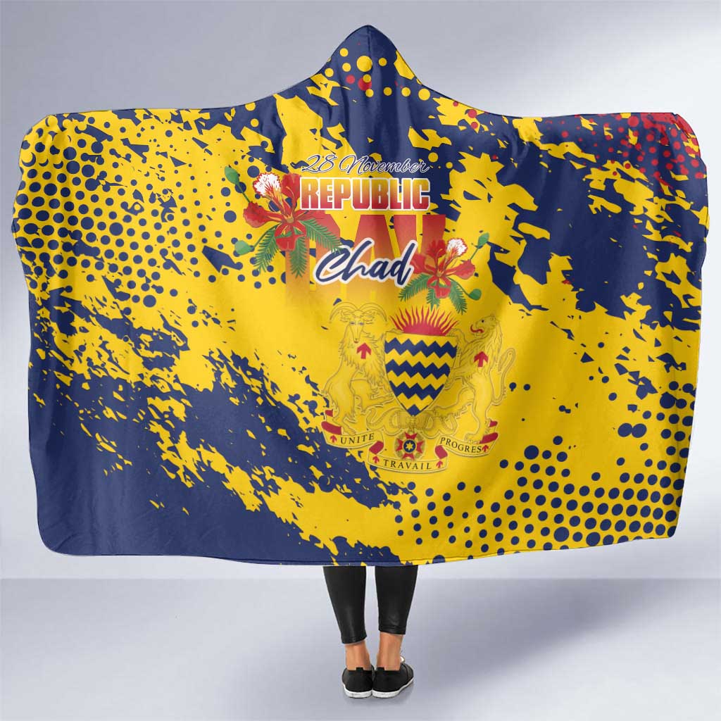 Chad Republic Day Hooded Blanket Coat Of Arms - Grunge Style - Wonder Print Shop