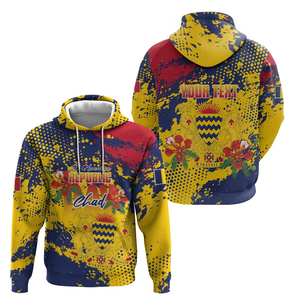 Personalized Chad Republic Day Hoodie Coat Of Arms - Grunge Style - Wonder Print Shop