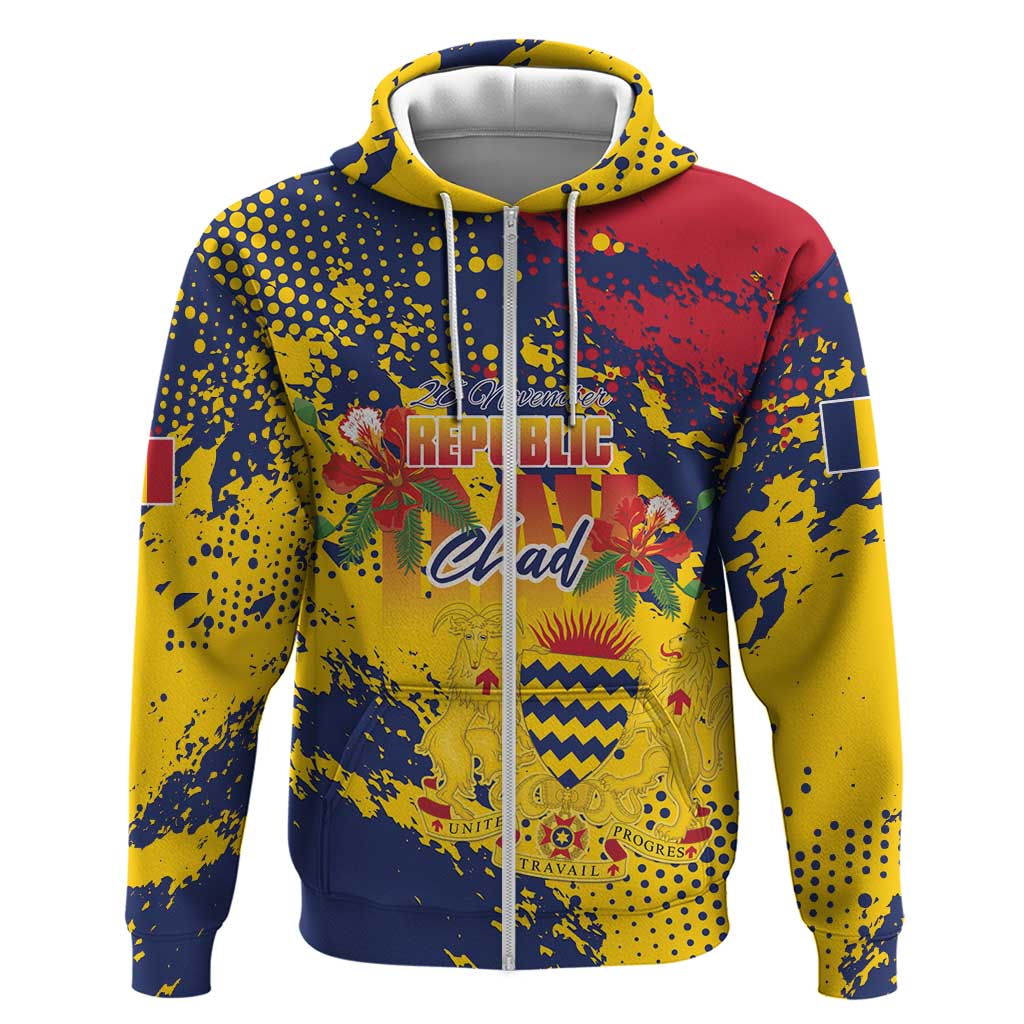 Personalized Chad Republic Day Hoodie Coat Of Arms - Grunge Style - Wonder Print Shop