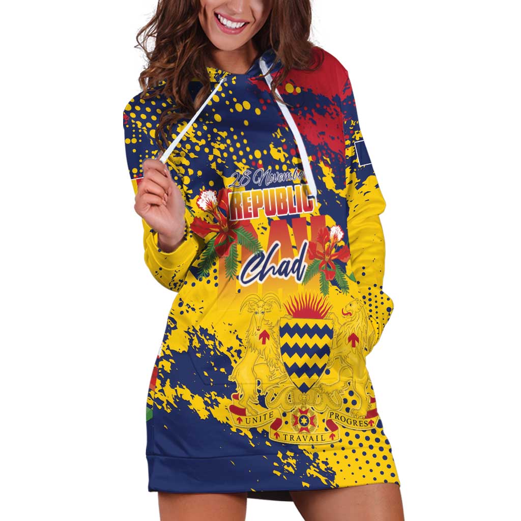 Personalized Chad Republic Day Hoodie Dress Coat Of Arms - Grunge Style - Wonder Print Shop