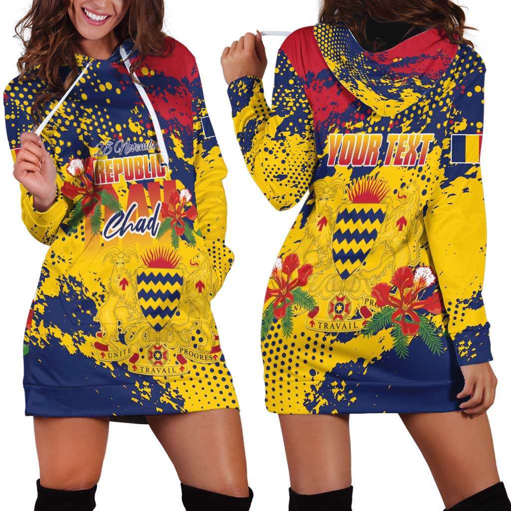 Personalized Chad Republic Day Hoodie Dress Coat Of Arms - Grunge Style - Wonder Print Shop