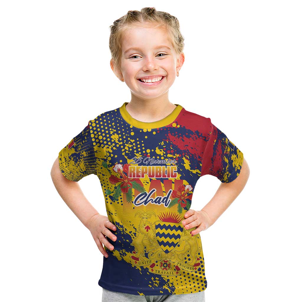 Personalized Chad Republic Day Kid T Shirt Coat Of Arms - Grunge Style - Wonder Print Shop